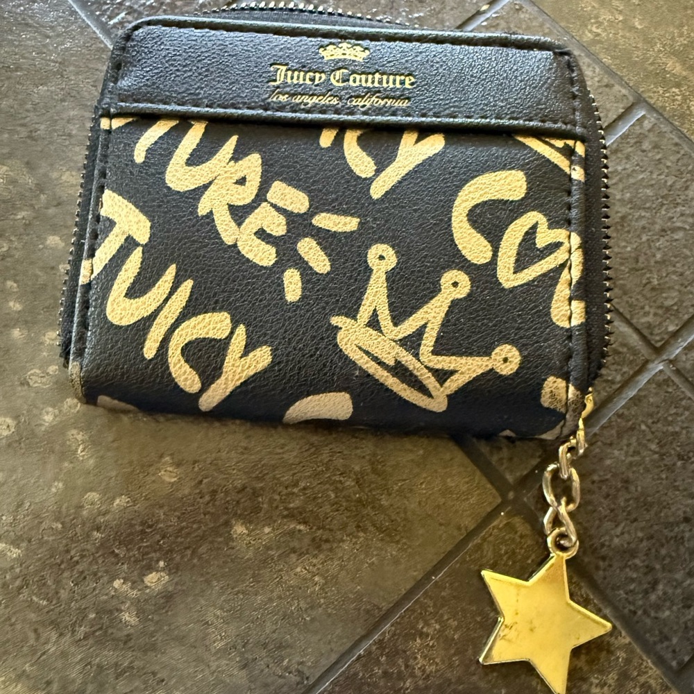 Juicy Couture Black Wallet with Gold Star Charm